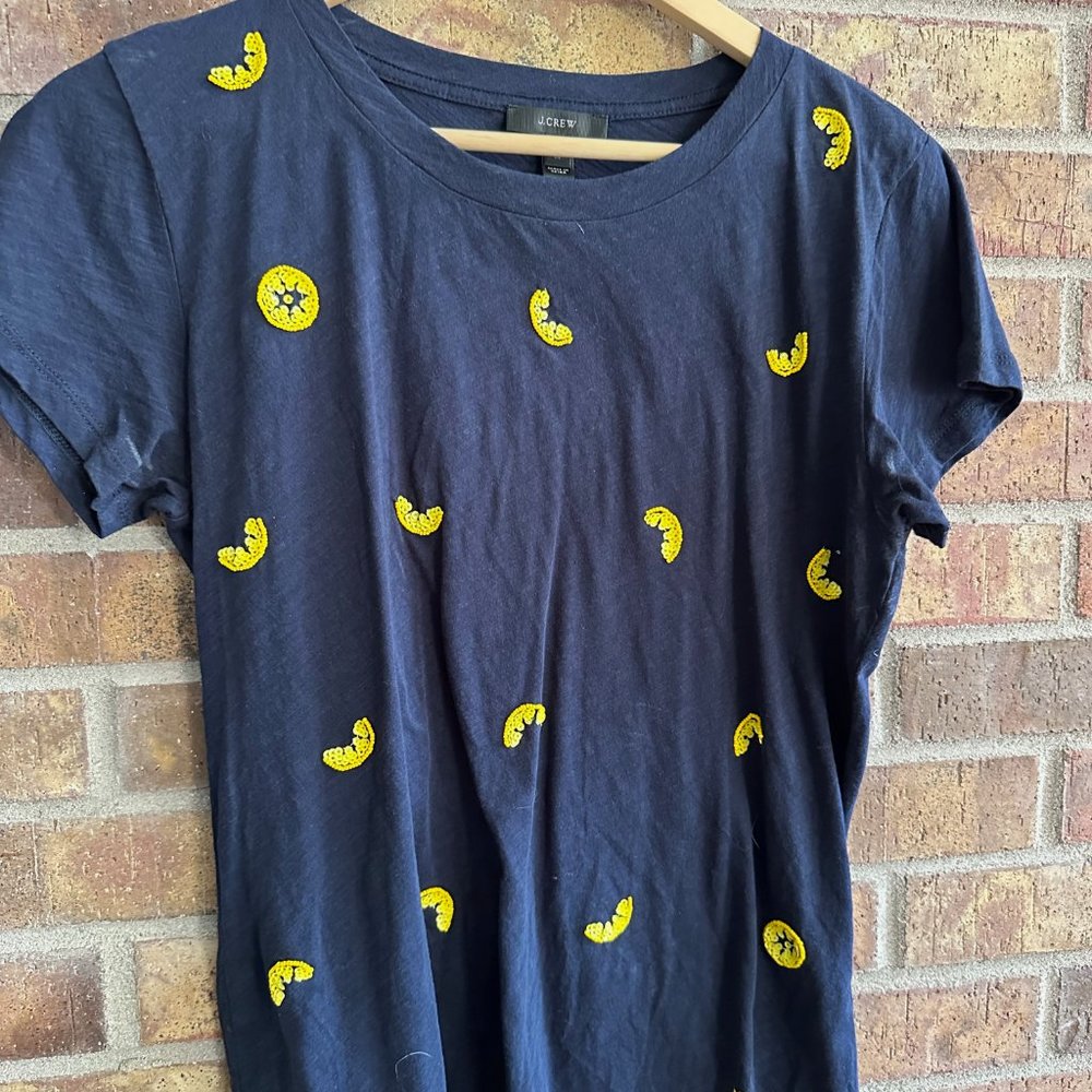 J. Crew Navy Tee with Sequin Lemons